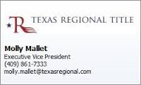Texas Regional Title Molly Mallet, Commercial Title Companies SETX, title company Beaumont Tx, title company Port Arthur, title company Orange Tx, title company Lumberton Tx, title company Vidor