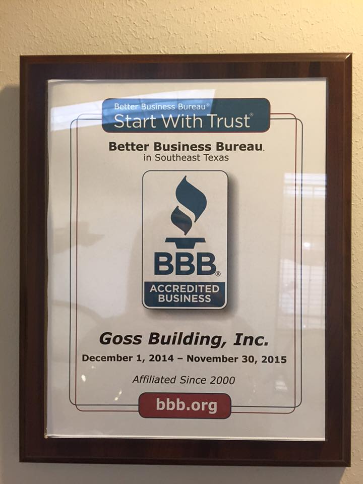 Goss Building Inc., BBB Southeast Texas, BBB SETX, BBB Beaumont Port Arthur