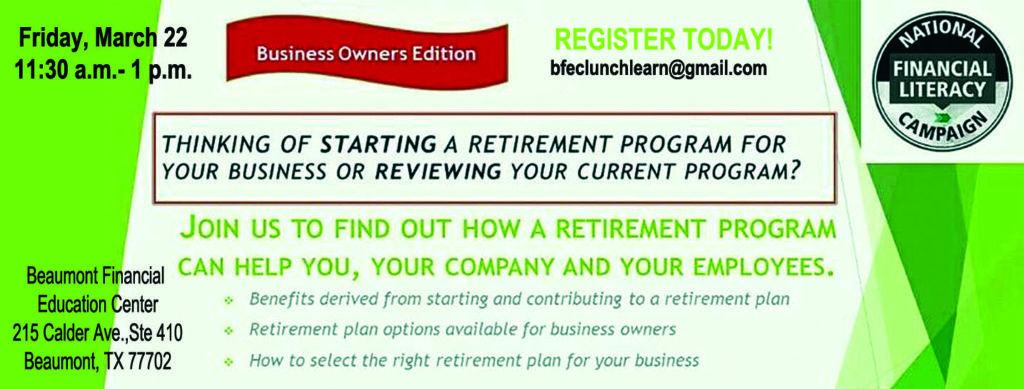 brunch and learn Beaumont, financial planning Beaumont TX, retirement planning Beaumont TX, SETX retirement planning,